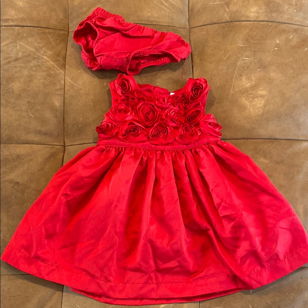 Red Rosette Dress with Matching Bloomers